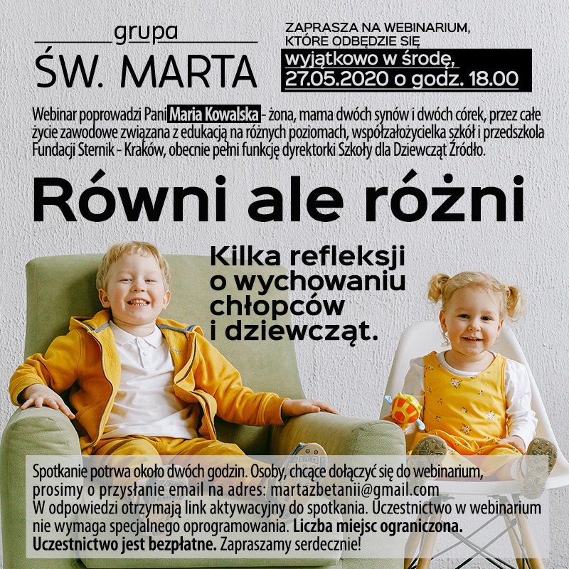 Równi ale różni - kilka refleksji o wychowaniu - środa 27.05.2020 godz. 18.00